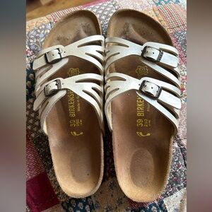 Birkenstock White Strappy Double-Buckle Slide Sandals